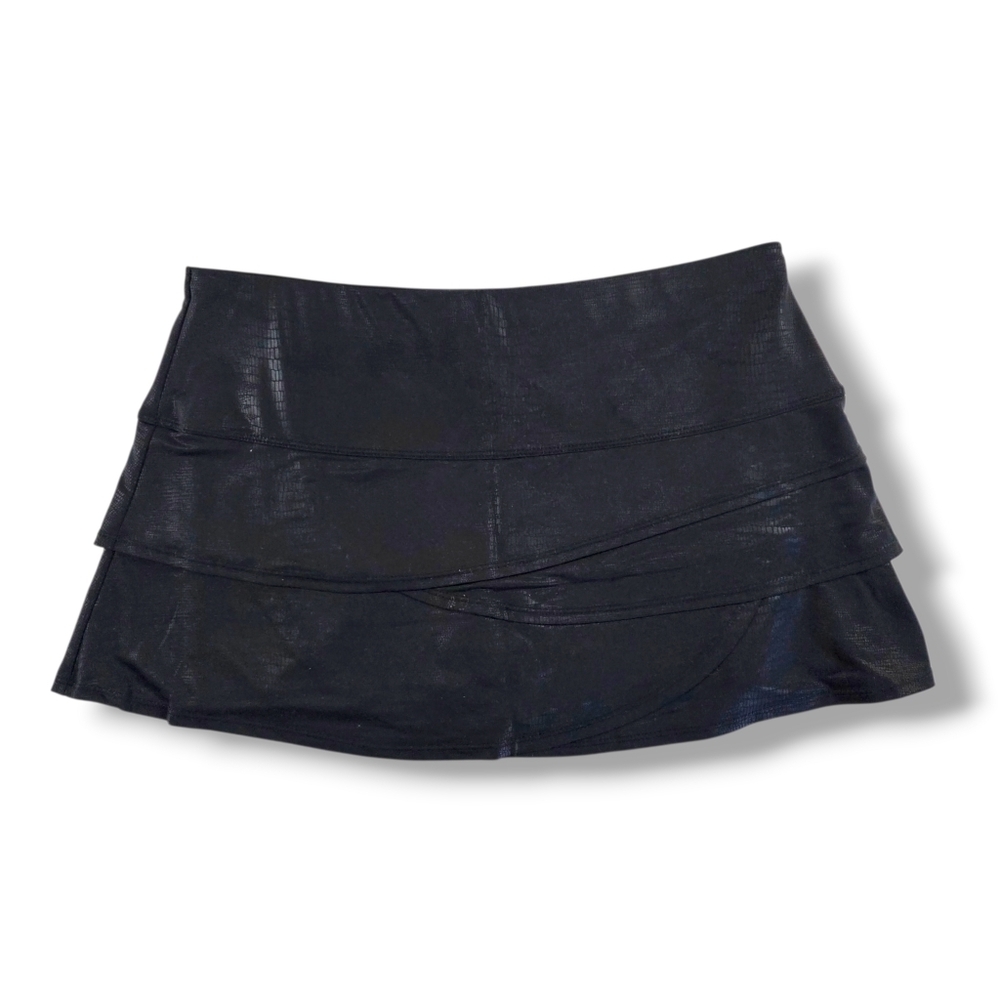 LUCKY IN LOVE Scallop Tennis Skirt Black Snakeskin Print Athleisure Golf Skort